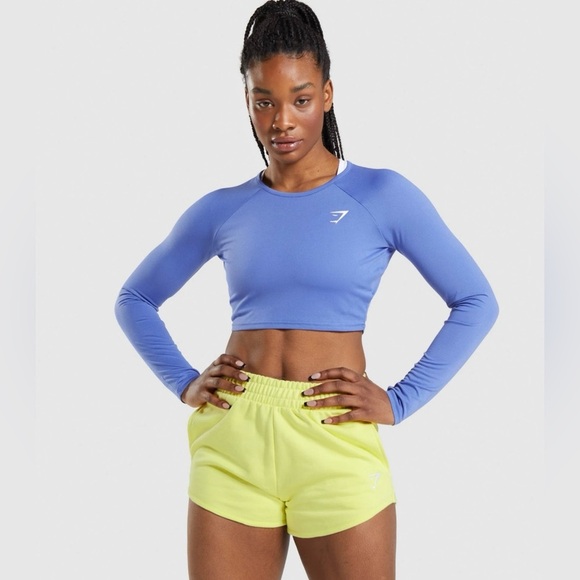 GYMSHARK Training Women Sport Top M Cropped Blue Crewneck Stretch Workout - Picture 1 of 4